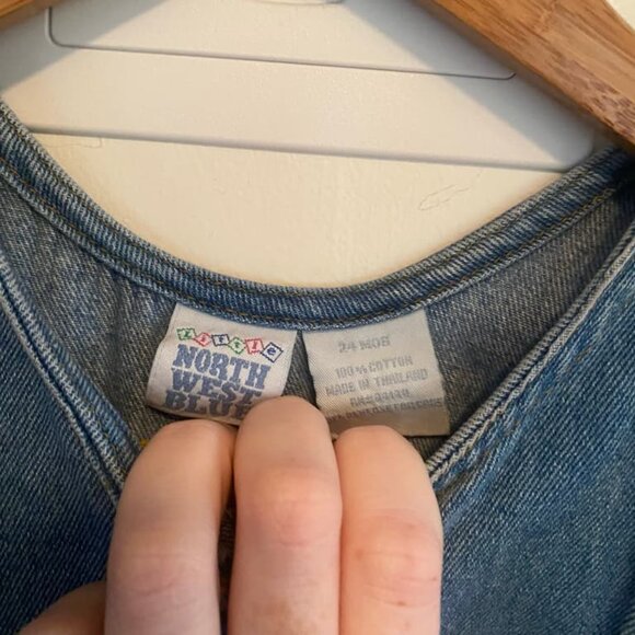 Vintage Baby Denim Jumpsuit Teddy Bear Patch Bows Size 24 Months - Picture 7 of 7